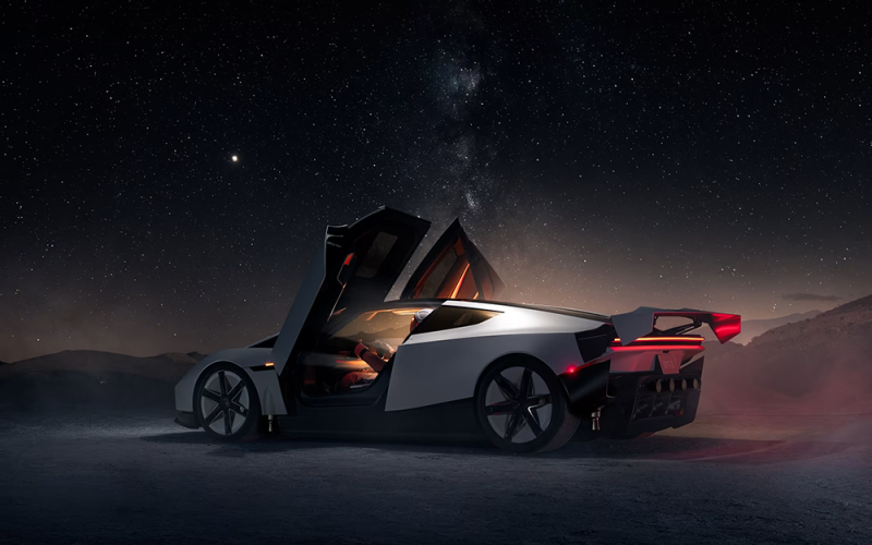 Elon Musk onthult vliegende Tesla Roadster: de auto die &eacute;cht de lucht in gaat